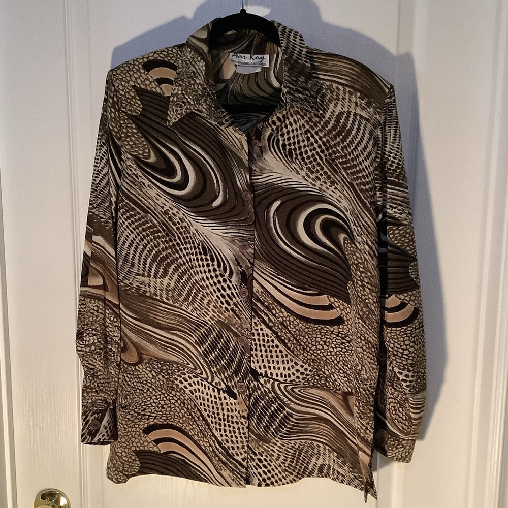 Vintage abstract print long sleeve blouse by Aar Kay